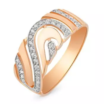 Кольцо с фианитами из красного золота 585 пробы, размер 20