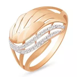 Кольцо с фианитами из красного золота 585 пробы, размер 20