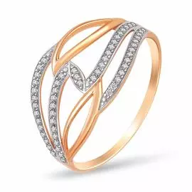 Кольцо с фианитами из красного золота 585 пробы, размер 20.5