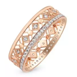 Кольцо с фианитами из красного золота 585 пробы, размер 21