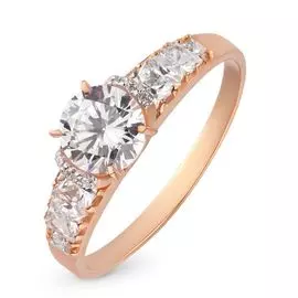 Кольцо с фианитами из красного золота 585 пробы, размер 21