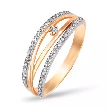 Кольцо с фианитами из красного золота 585 пробы, размер 22