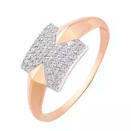 Кольцо с фианитами из красного золота 585 пробы, размер 22.5