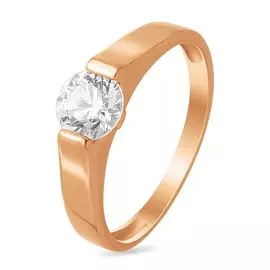 Кольцо с фианитом из красного золота 585 пробы, размер 16