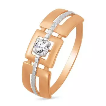 Кольцо с фианитом из красного золота 585 пробы, размер 17