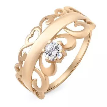 Кольцо с фианитом из красного золота 585 пробы, размер 17.5