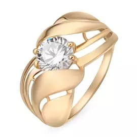 Кольцо с фианитом из красного золота 585 пробы, размер 17.5