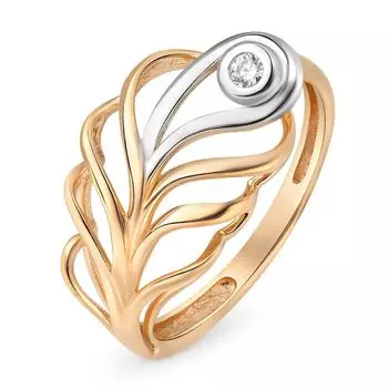 Кольцо с фианитом из красного золота 585 пробы, размер 18