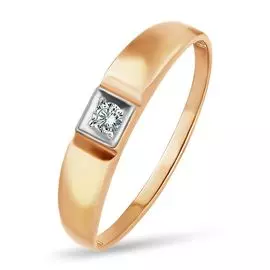 Кольцо с фианитом из красного золота 585 пробы, размер 19