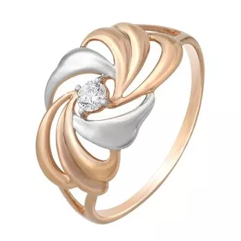 Кольцо с фианитом из красного золота 585 пробы, размер 21.5