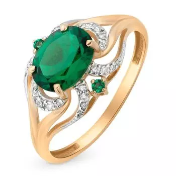 Кольцо с гидротермальным изумрудом и бриллиантами из красного золота 585 пробы, размер 17