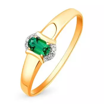 Кольцо с гидротермальным изумрудом и бриллиантами из красного золота 585 пробы, размер 19.5