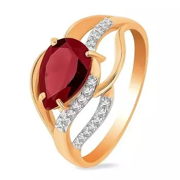 Кольцо с гранатом и фианитами из красного золота 585 пробы, размер 17