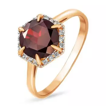 Кольцо с гранатом и фианитами из красного золота 585 пробы, размер 17.5