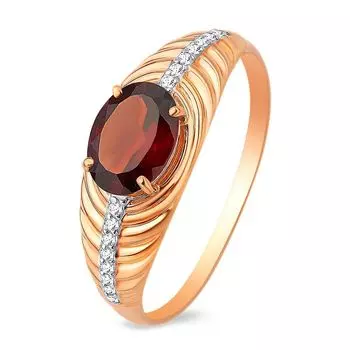 Кольцо с гранатом и фианитами из красного золота 585 пробы, размер 18