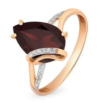 Кольцо с гранатом и фианитами из красного золота 585 пробы, размер 18