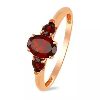 Кольцо с гранатом и фианитами из красного золота 585 пробы, размер 18