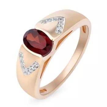 Кольцо с гранатом и фианитами из красного золота 585 пробы, размер 18.5