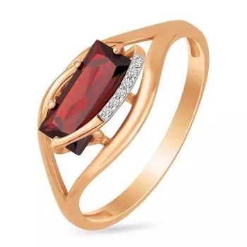 Кольцо с гранатом и фианитами из красного золота 585 пробы, размер 19