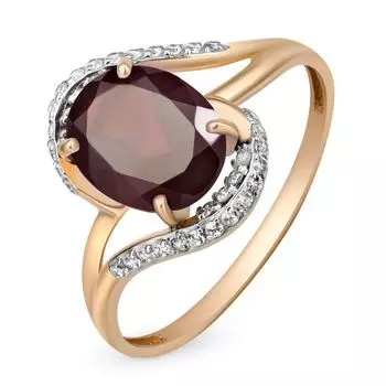 Кольцо с гранатом и фианитами из красного золота 585 пробы, размер 19.5