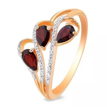 Кольцо с гранатом и фианитами из красного золота 585 пробы, размер 20