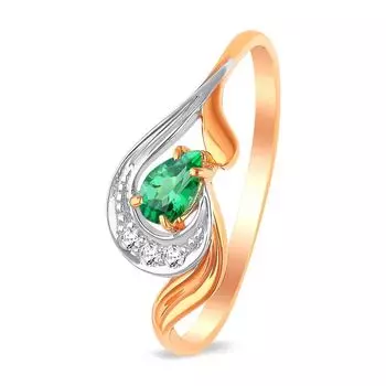 Кольцо с изумрудом и бриллиантами из красного золота 585 пробы, размер 17