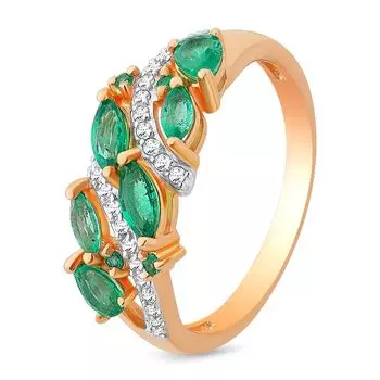 Кольцо с изумрудом и бриллиантами из красного золота 585 пробы, размер 18