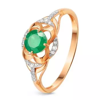 Кольцо с изумрудом и бриллиантами из красного золота 585 пробы, размер 18