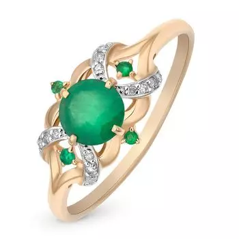 Кольцо с изумрудом и бриллиантами из красного золота 585 пробы, размер 18.5