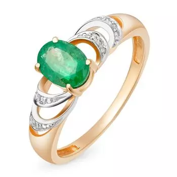 Кольцо с изумрудом и бриллиантами из красного золота 585 пробы, размер 19