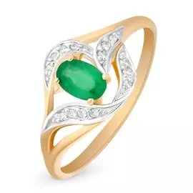 Кольцо с изумрудом и бриллиантами из красного золота 585 пробы, размер 19