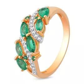 Кольцо с изумрудом и бриллиантами из красного золота 585 пробы, размер 19