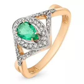 Кольцо с изумрудом и бриллиантами из красного золота 585 пробы, размер 20