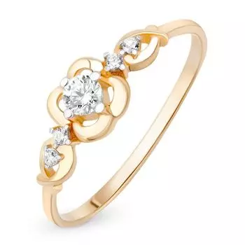 Кольцо с кристаллами cваровски из красного золота 585 пробы, размер 16