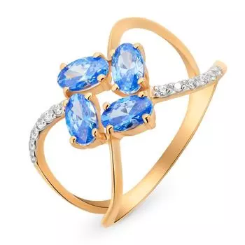 Кольцо с кристаллами cваровски из красного золота 585 пробы, размер 16.5