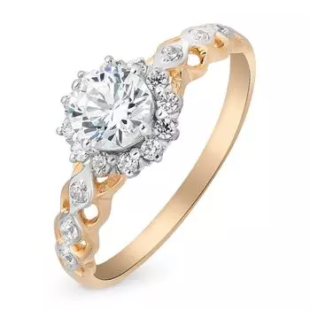 Кольцо с кристаллами cваровски из красного золота 585 пробы, размер 16.5