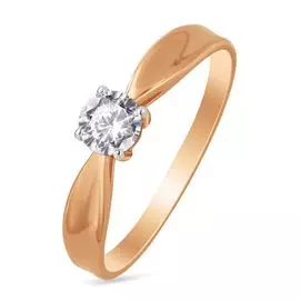 Кольцо с кристаллом cваровски из красного золота 585 пробы, размер 19