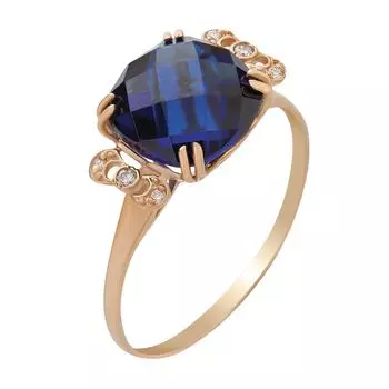 Кольцо с нано-сапфиром и бриллиантами из красного золота 375 пробы, размер 17.5