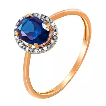 Кольцо с нано-сапфиром и бриллиантами из красного золота 375 пробы, размер 18