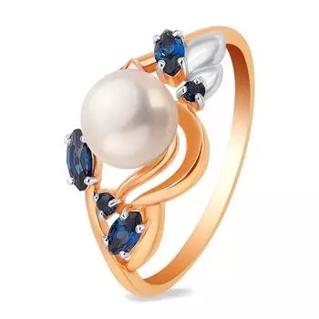 Кольцо с полудрагоценным камнем и сапфирами из белого золота 585 пробы, размер 16.5