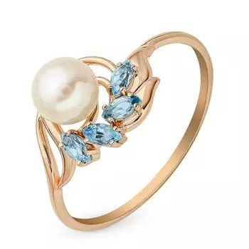 Кольцо с полудрагоценным камнем и топазами из красного золота 585 пробы, размер 20