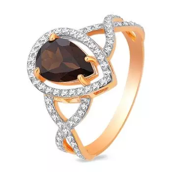 Кольцо с раух-топазом и фианитами из красного золота 585 пробы, размер 17