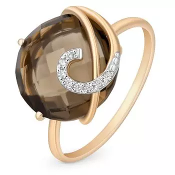 Кольцо с раух-топазом и фианитами из красного золота 585 пробы, размер 17