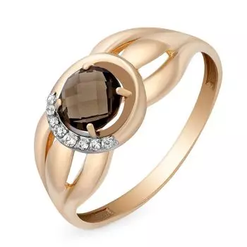 Кольцо с раух-топазом и фианитами из красного золота 585 пробы, размер 18