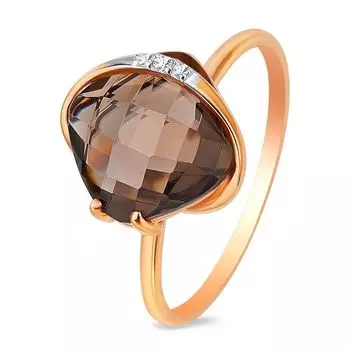 Кольцо с раух-топазом и фианитами из красного золота 585 пробы, размер 18