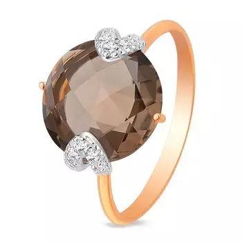 Кольцо с раух-топазом и фианитами из красного золота 585 пробы, размер 18.5