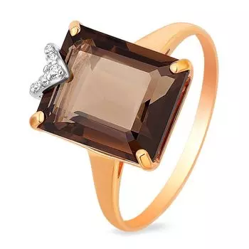 Кольцо с раух-топазом и фианитами из красного золота 585 пробы, размер 18.5