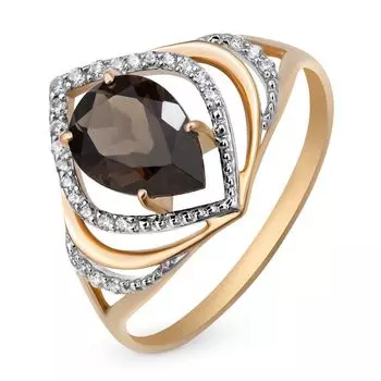 Кольцо с раух-топазом и фианитами из красного золота 585 пробы, размер 19