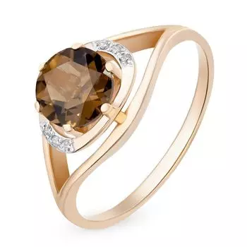 Кольцо с раух-топазом и фианитами из красного золота 585 пробы, размер 19