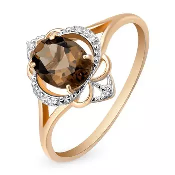 Кольцо с раух-топазом и фианитами из красного золота 585 пробы, размер 19